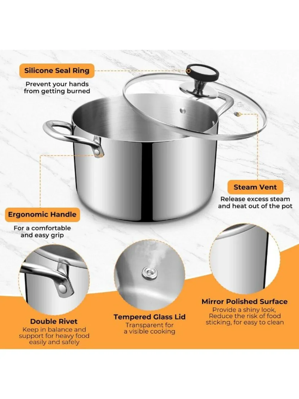 6.5 Quart Tri-Ply Stainless Steel Stock Pot - Heavy Duty Induction Cookware